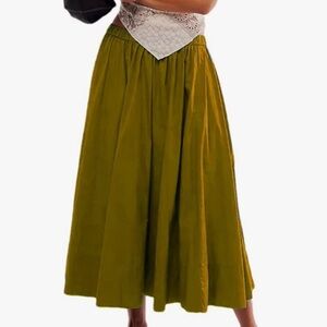 NWT Ghospell Elegant Olive A-Line Skirt